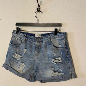 Lightwash Distressed Cuffed Denim Jean Shorts